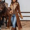 Cappotto Lungo da Donna con Collo a Revers Foderato in Pile Stile Western Vintage Monopetto Caldo Spesso Manica Lunga Capospalla Invernale