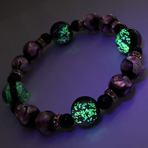 [GOLD STONE] Glowing Firefly Glass Marine Purple Pink Bracelet, Okinawa Power Stone, Inner Diameter: Approx. 19.5cm
