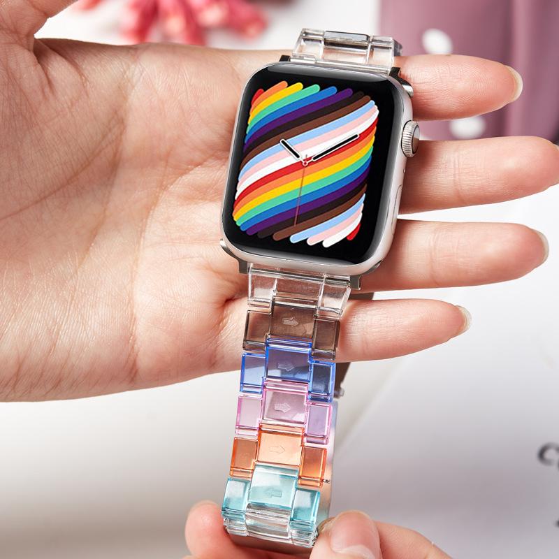 Compatible Apple Watch Transparent Rainbow Resin Strap for Series 5/6/7/8/SE.