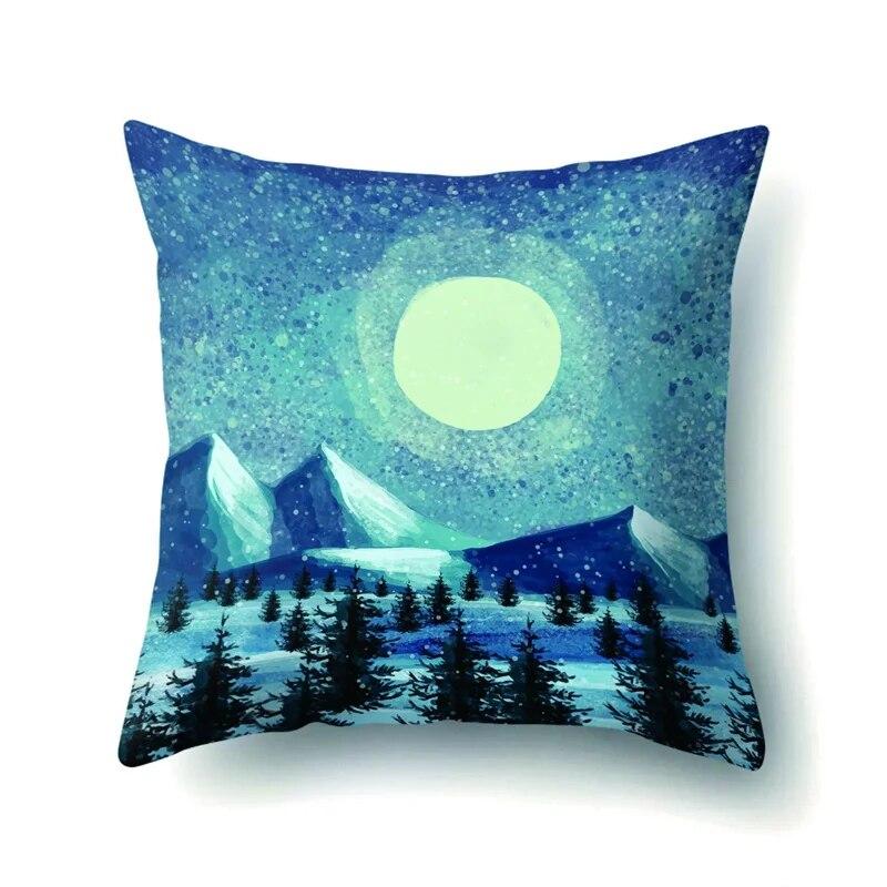 45x45cm Cartoon Fawn Snow Scene Pillow Cover Living Room Sofa Office Seat Car Waist Cushion   Home Decoration