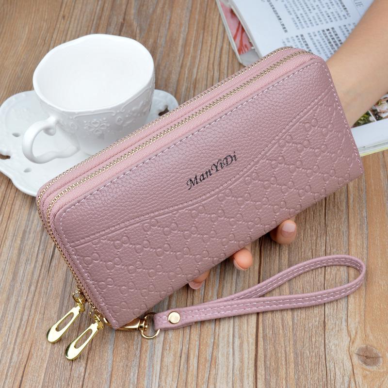Women's Double Zipper Soft Leather Long Wallet & Phone Clutch