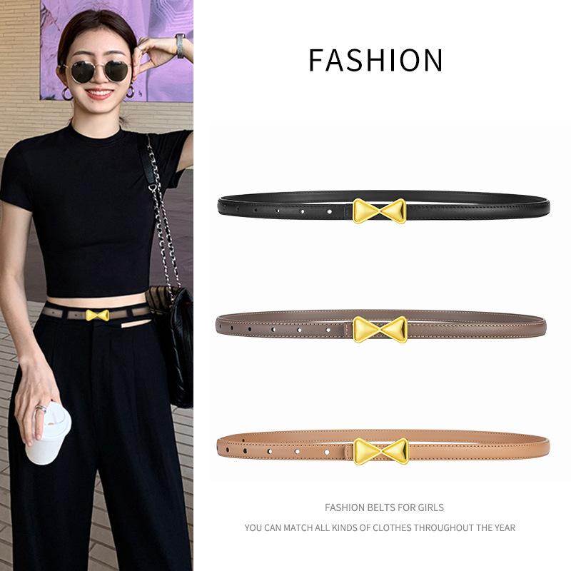 Women'S Cowhide Bow Belt Women'S Minimalist Style Multi-Color Fine Suit Dress Belt Women