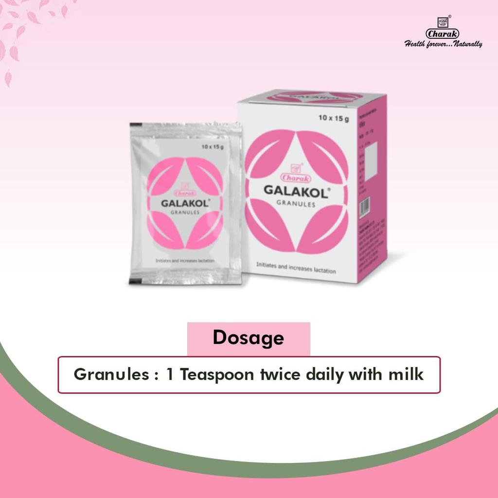Charak Pharma Galakol Granules For Lactation Support Breast Milk Nutrition Supplement 10 Sachets x 15 g Nursing Mothers