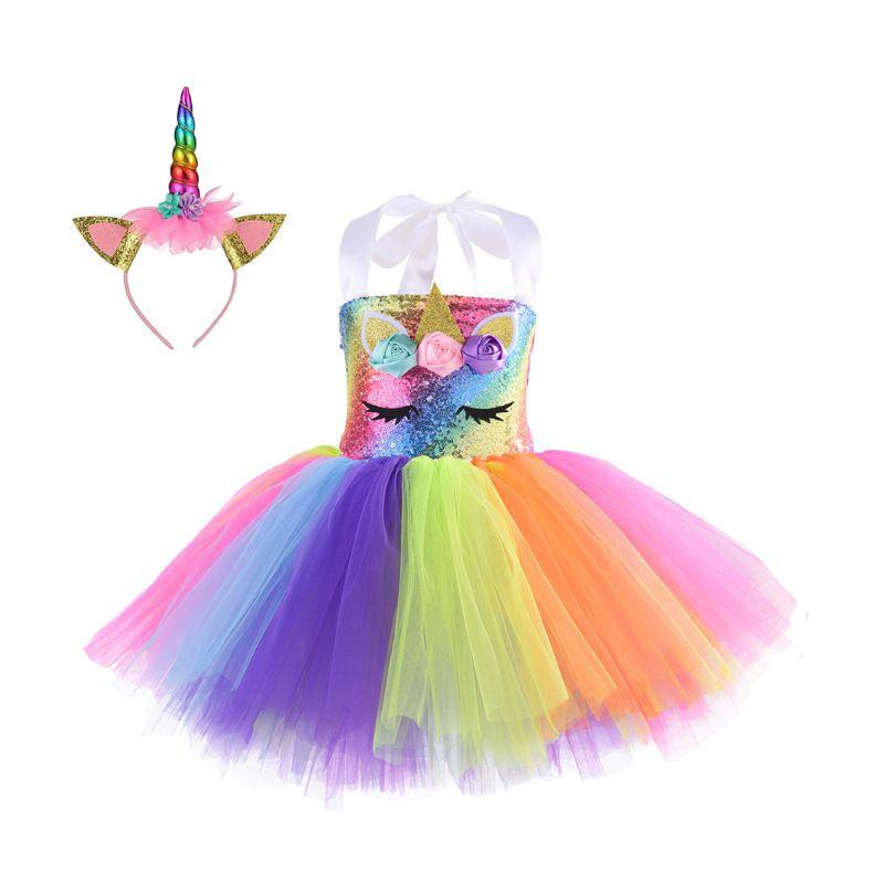 High-quality Cotton Blend Unicorn Cosplay Girls Dress For Halloween Party