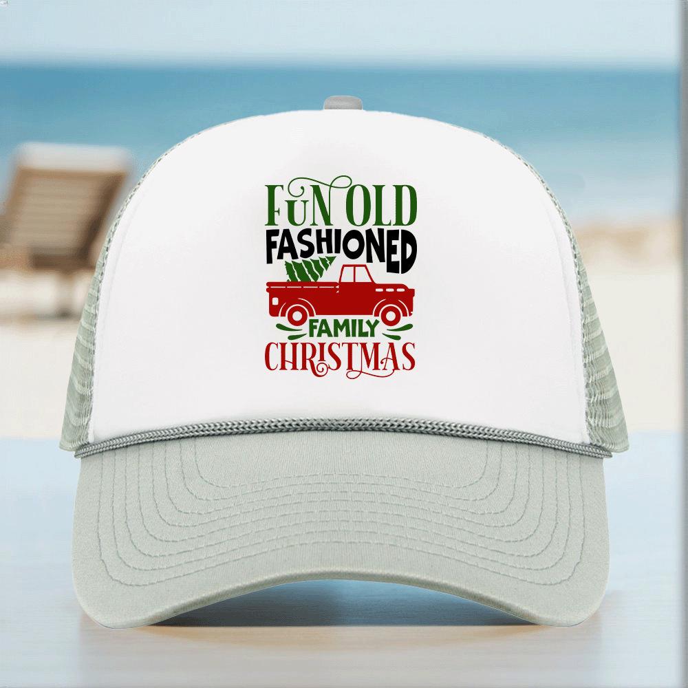 Christmas Sponge Mesh Cap with Hot Stamped Logo and Rope, Sunshade Trucker Cap with 25 Patterns