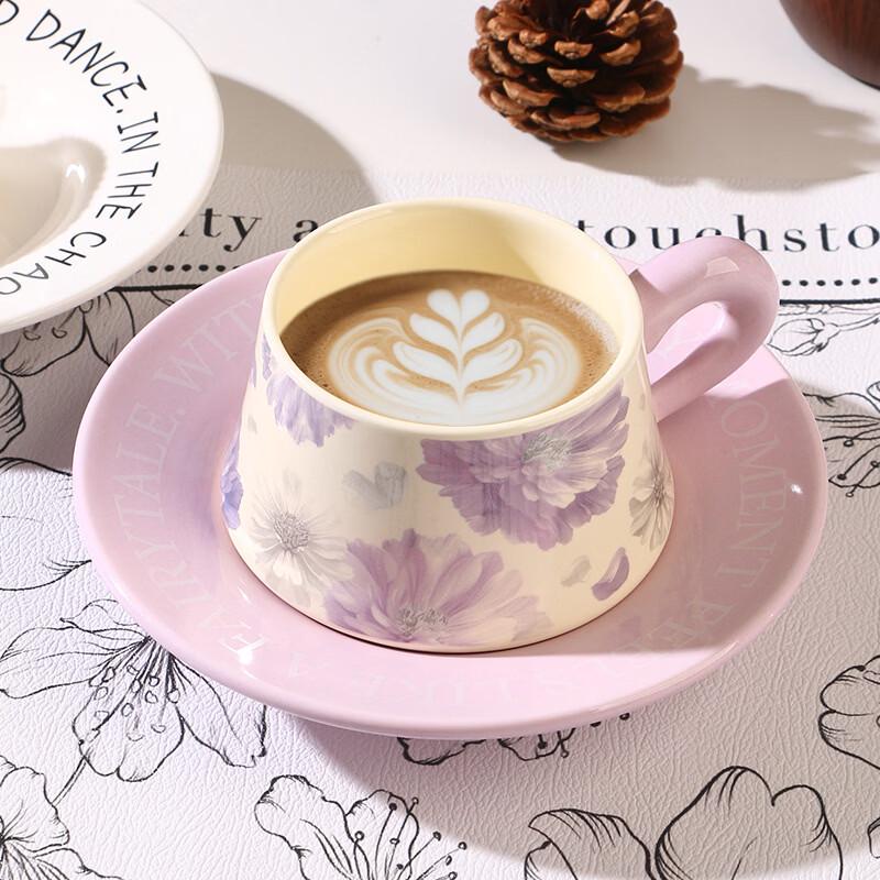 French Style Ceramic Coffee Mug and Saucer Set