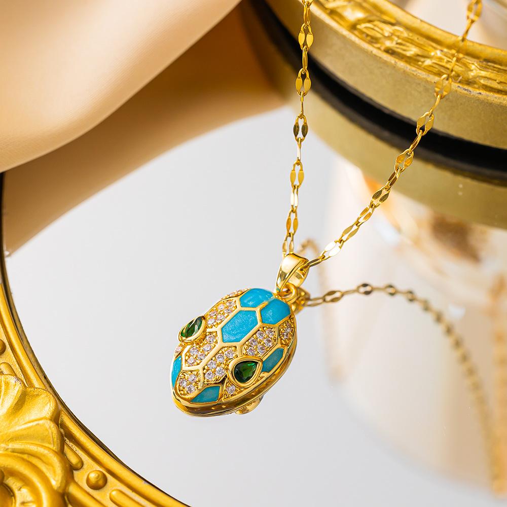 Female Pink Purple Greeen Blue Enamel Snake Animal Pendant Necklace Vintage Gold Color Wedding For Women