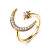 Fashion Finger Ring Silver Color Star Moon Rings For Women Wedding Party Jewelry Shine Crystal Metal Flower Opening anillo