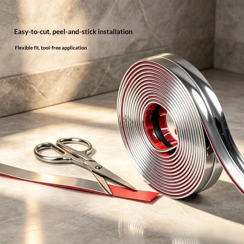 Self Adhesive Glossy Metal Edge Trim Strip With Strong Back Glue And Easy Installation Perfect For Home Wall Tile Gap Decoration