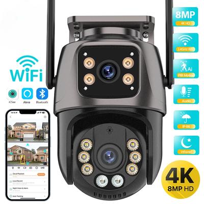 4K 8MP HD Wifi PTZ Camera Outdoor 4MP Dual Lens Dual Screen AI Auto Tracking IP Camera CCTV Audio Video Surveillance P2P iCSee