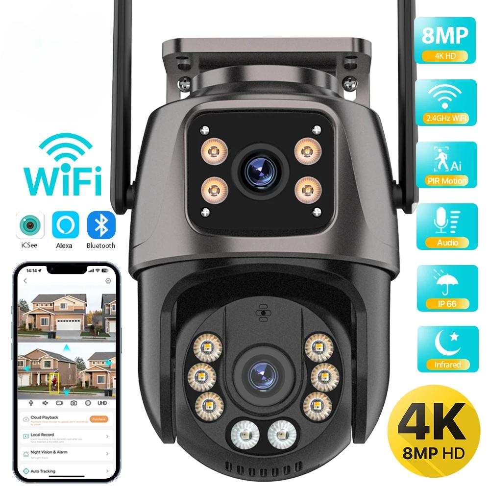 

4K 8MP HD Wifi PTZ Камера Зовнішня 4MP Подвійна лінза Подвійний екран ШІ Автоматичне відстеження IP-камера CCTV Аудіо Відеоспостереження P2P iCSee 4MP NO SD Card