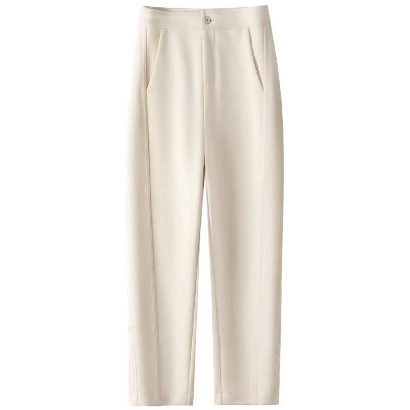 Women's Off-White Cashmere Blend Harem Pants - High-End, Thickened, Straight-Leg for Autumn/Winter 2024.