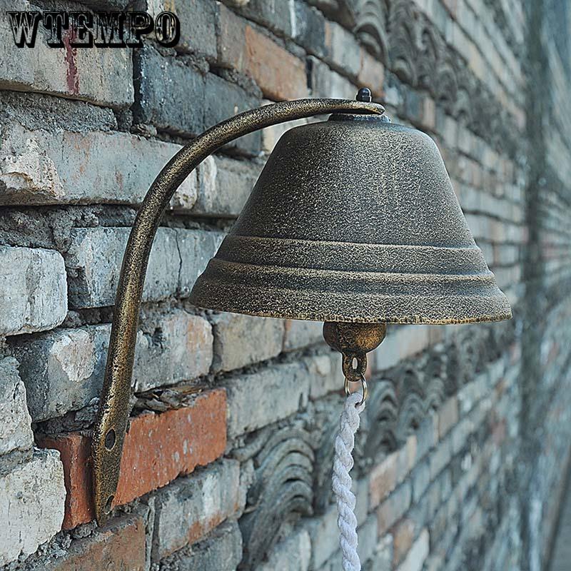 WTEMPO 1PC Retro Iron Door Bell Vintage Wall Hanging Hand-cranked Bell Bar Villa Garden Cafe and Farm Reminding Bell