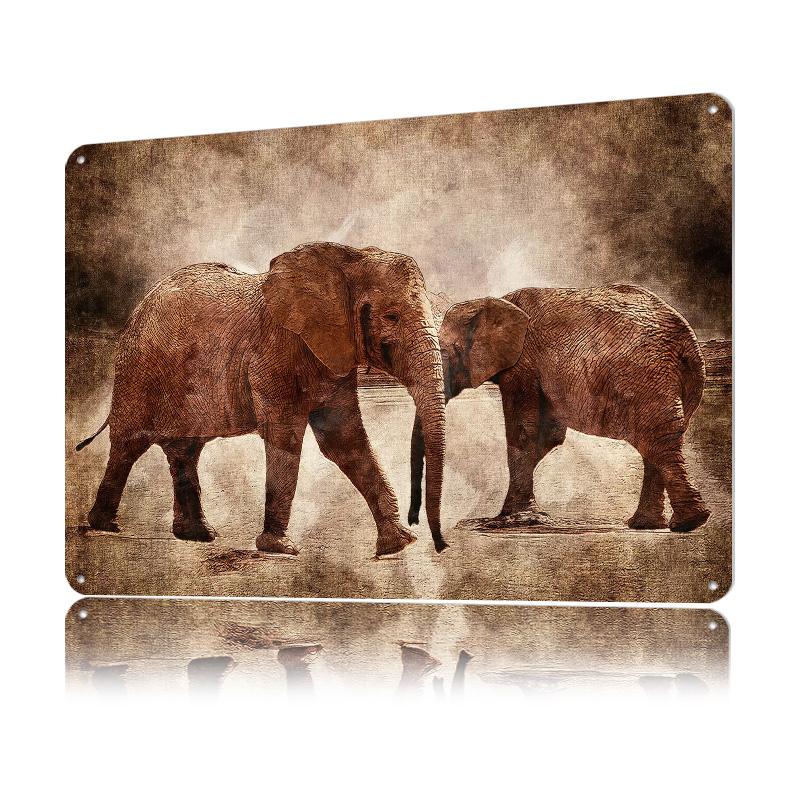 Two Elephants Tin Poster Customized Wall Art Retro Vintage Metal Signs for Fans Room Mancave Decoration Gaming Bar Accessories