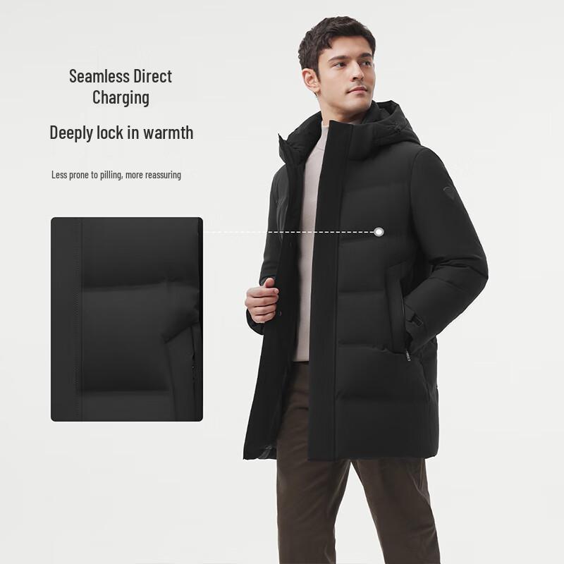 Tanboer Men's Mid-Length Hooded Down Jacket