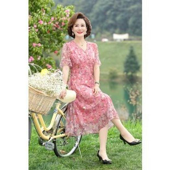 

2026 Summer Women s Short Sleeve Dress: Elegant, Flattering Style for Middle-Aged and Elderly XL рожевий