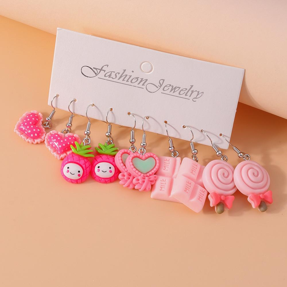 5 Pairs Cartoon Ice Cream Cookie Chocolate Donut Earrings for Women Girls 3D Food Dangle Earrings Kids Jewelry Gifts