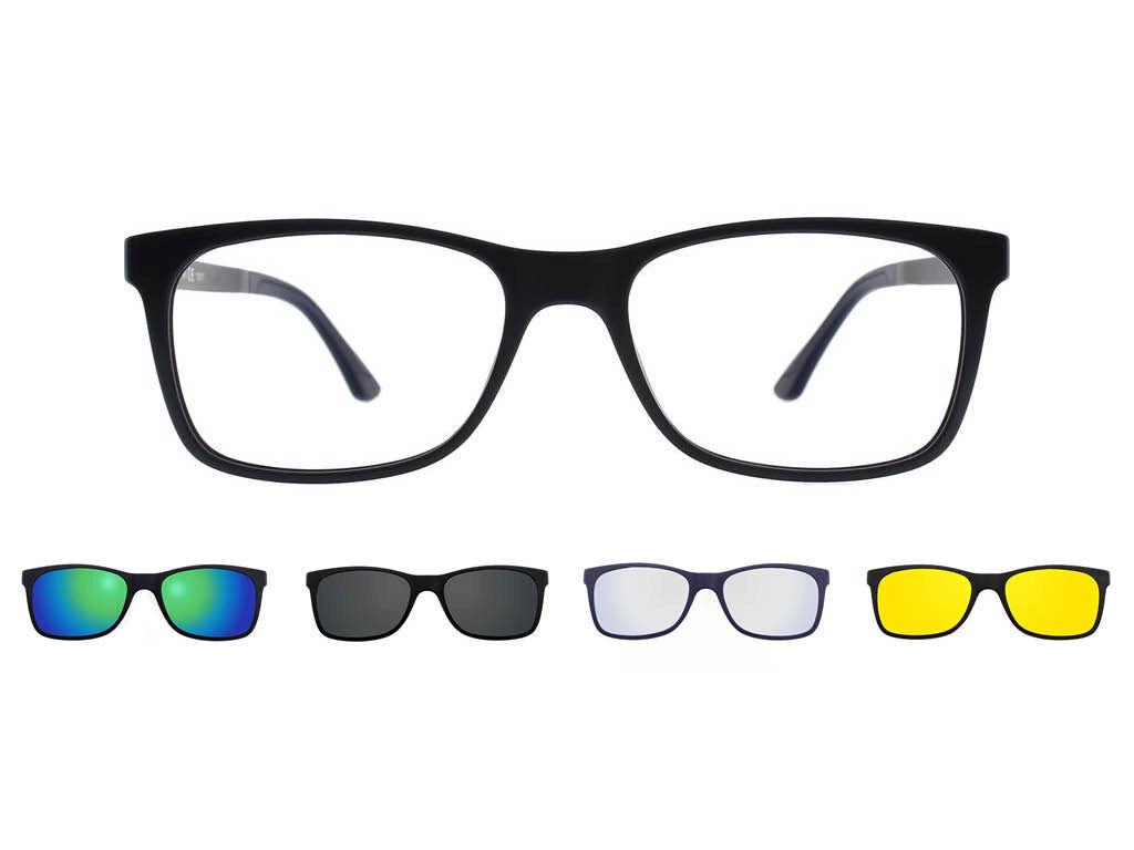 Clip On Rectangle Dark BlUe SmartbUy collectiOn Cyan With Clip On FoUr Set U 0221 M04 fashiOn Unisex Eyeglasses