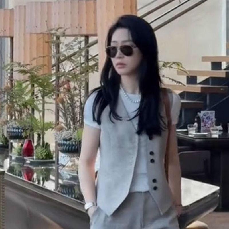 

European Goods Minimalist Style High Waist Slim Looking Casual Pants Three-Piece Set One-piece T-shirt M