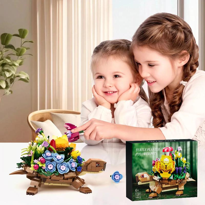 Planter 509pcs Turtles Flower Pots Building Blocks Toy Model Tabletop Gift Decor