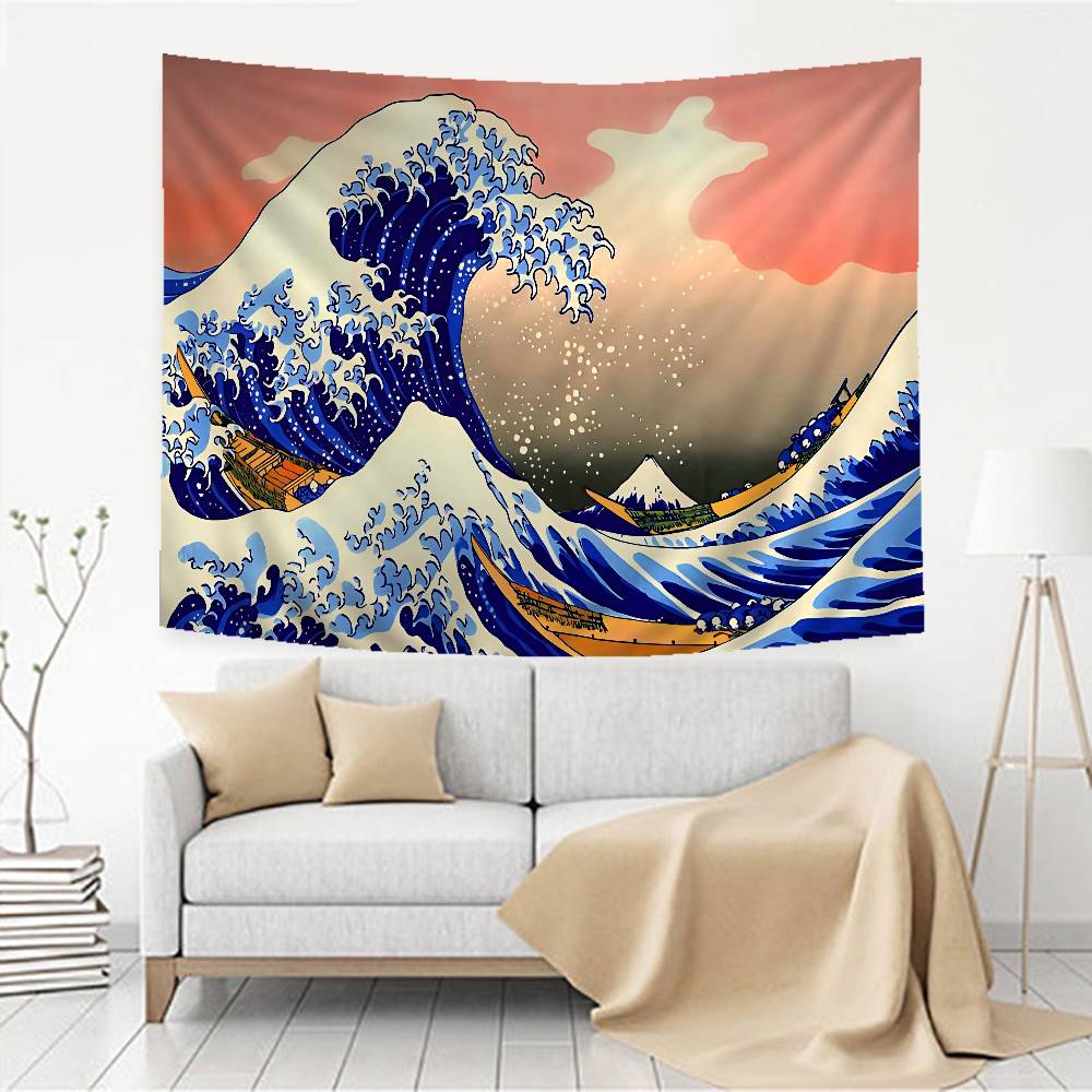 Japan Wave Of Kanagawa Cartoon Tapestry Art Science Fiction Room Home Decor Wall Hanging Sheets