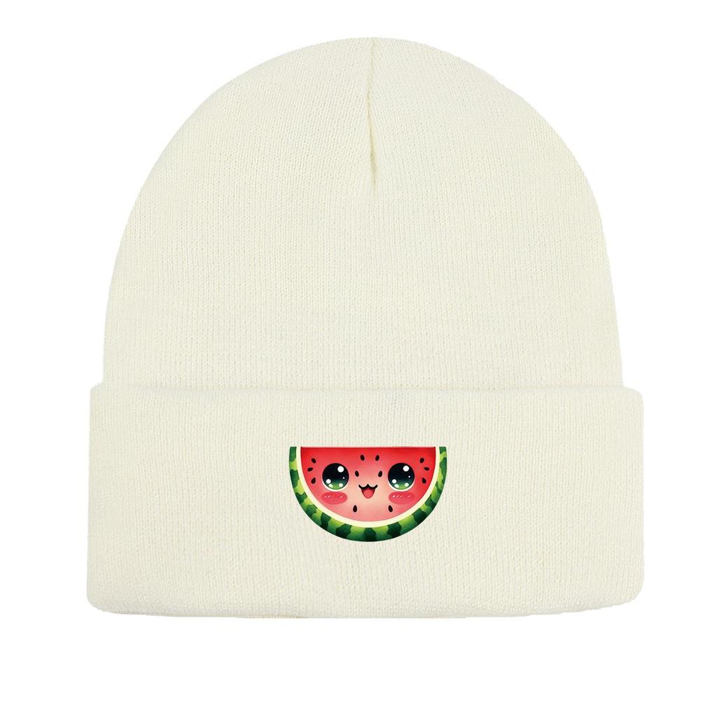 Cartoon Watermelon Warm Knitted Hat Beanie, Fruit Skullies Beanies Autumn Cuff Solid Bonnet Knit Hat Beanie