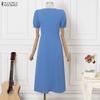 ZANZEA Vestido de Verano Casual para Mujer con Cuello Cuadrado y Manga Corta Elegante