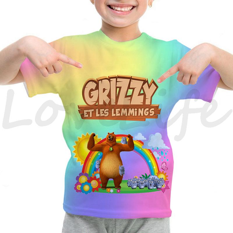 Summer Kids Grizzy And The Lemmings T-Shirts Children Cartoon 3D T Shirts Camiseta Boys Girls Teens Toddler T Shirts Tee Tops