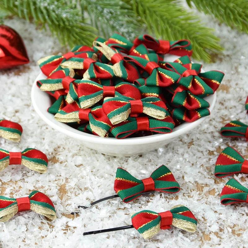 10Pcs Christmas Satin Ribbon Bows Handmade Diy Gift Wrapping Decor Bow Craft Merry Christmas Hair Accessory Xmas  Year