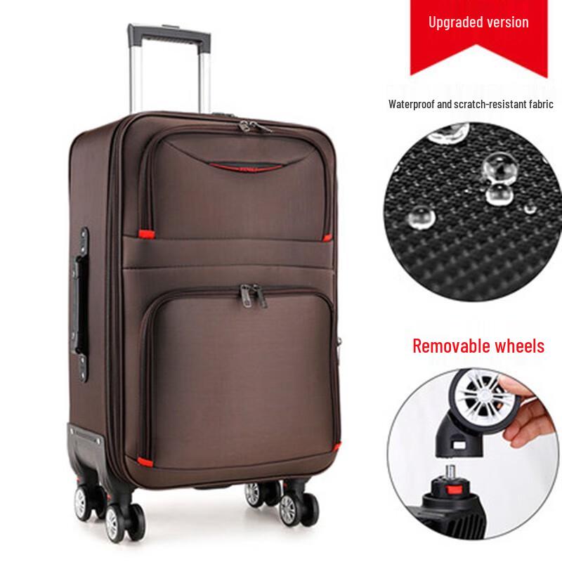 Large Capacity Rolling Suitcase with Universal Wheels, Combination Lock, Leather & Oxford Cloth Travel Bag for Men & Women