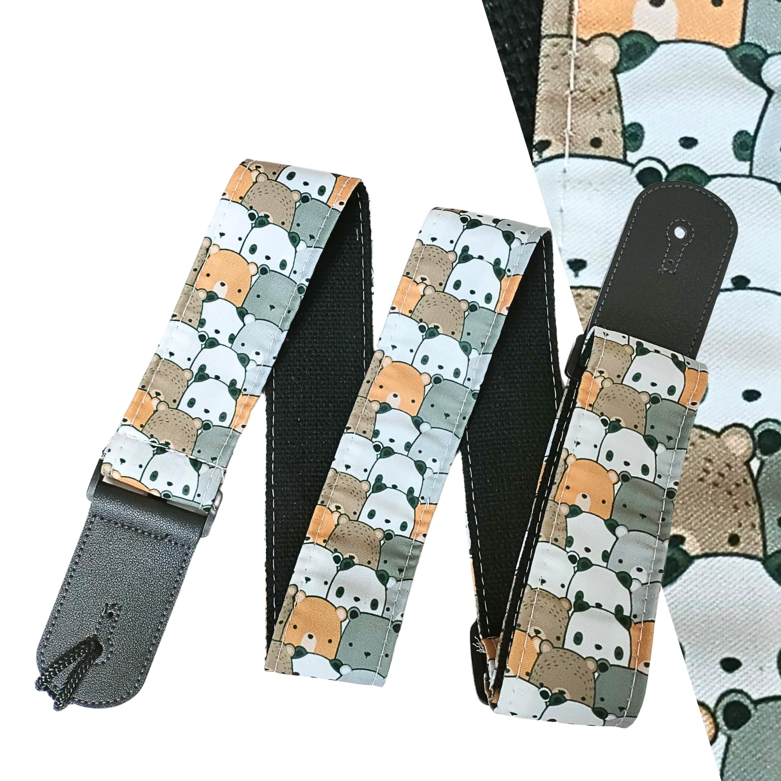 

Cute Cat Pattern Guitar Strap Cat Cute Guitar Bass Acoustic Electric Guitar Belt Panda and [CUORA Quality] (with Bear)