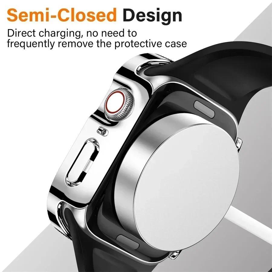 Glass+Case For Apple Watch 42 46mm 45mm 41mm 49mm 44mm 40mm Straight Edge Screen Protector Cover Case iWatch SE 6 7 8 9 10 Ultra