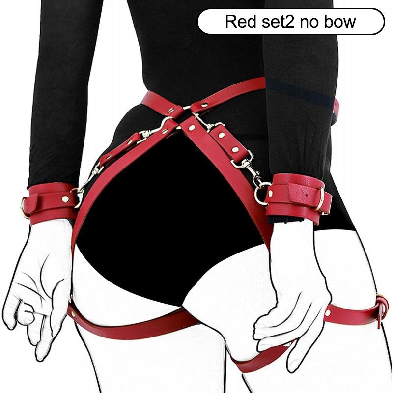 Sexy Lingerie Women'S Bowknot Leg Harness Faux Leather Buttocks Adjustable Suspenders Gothic Garter Thigh Sword Belt Seks