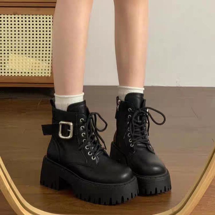 

Martin boots autumn and winter new thick-soled heightening short boots British style temperament velvet short boots 35
