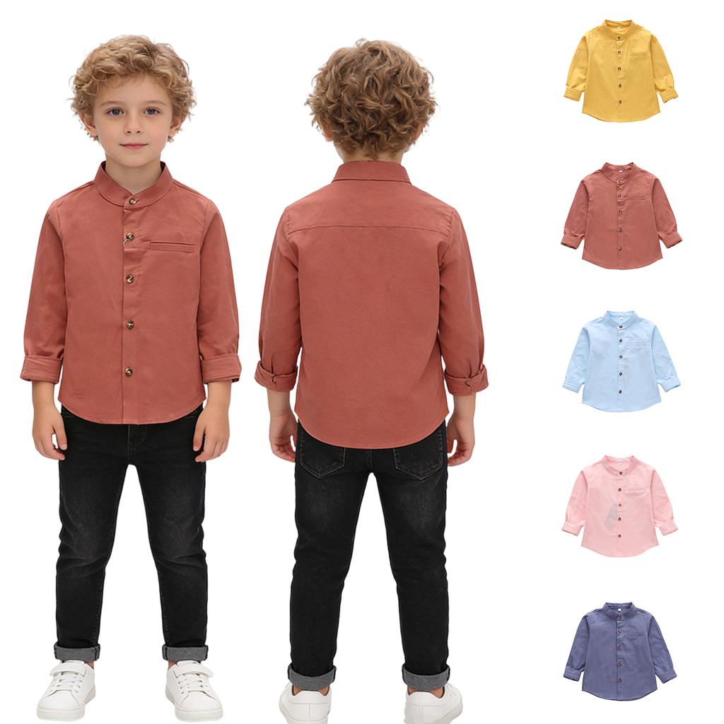Chemise Décontractée à Boutons, Col Mao et Manches Longues pour Enfants