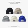 Letter Leather Label Knitted Hat Men's American Casual Style Thick Melon Skin Cold Hat Warm Ear Protection Versatile Couple Wool Hat