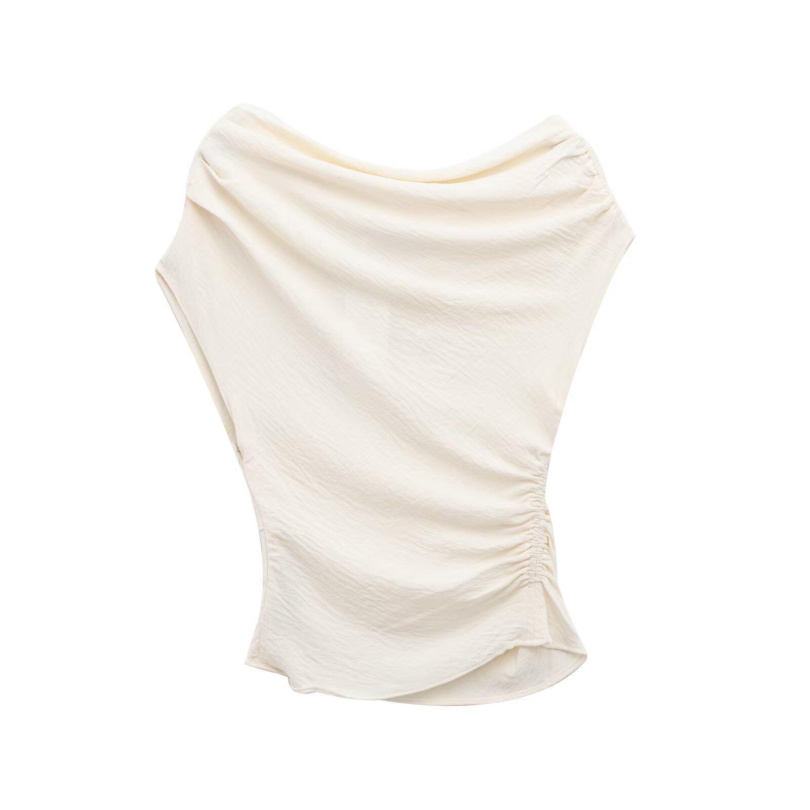 

Весна 2025 Асимметричная женская свободная футболка-бандо на одно плечо без рукавов S белый