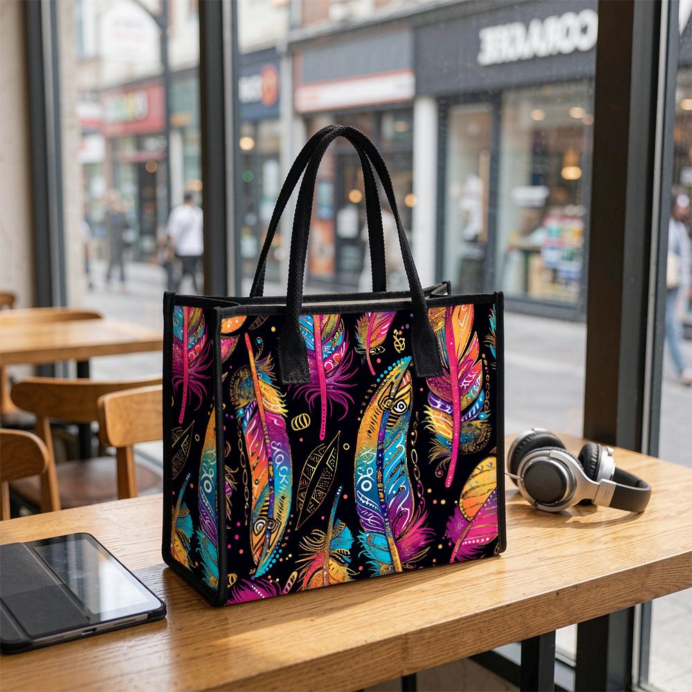 Colorful Feather Pattern Tote Bag Large Capacity Daily Use Shoulder Bag Fashion Casual Handbag for Shopping Travel