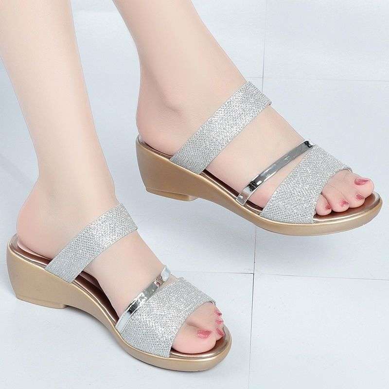 Real soft leather sandals soft platform 2025 new comfortable cool slippers mother summer versatile fashion wedge heel women's shoes