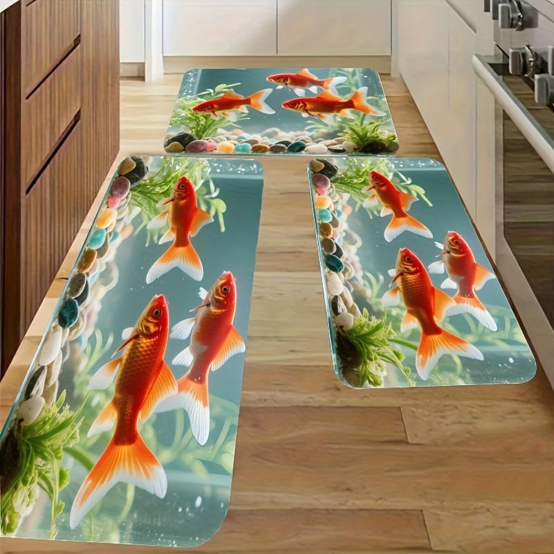 1PC Goldfish Pattern Kitchen Rug Non-Slip Door Mat Pop Design Bathroom Rug Bath Mat Carpet for Home Sink Laundry Decor