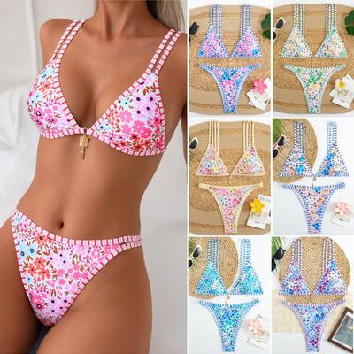 Neuer Bikini Europäischer und Amerikanischer Getrennter Badeanzug Mit Trägern Mode Bedruckter Damen-Badeanzug Strand Zweiteiliges Set