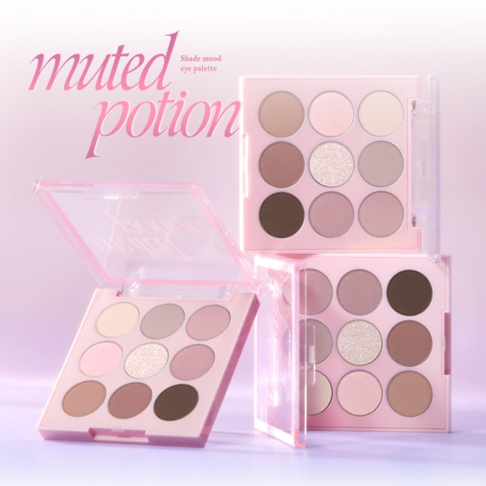 MACQUEEN NEWYORK Shade Mood Eye Palette Muted Cool Eyeshadow Korean Cosmetics Potion, Tones, 9-Color Palette,