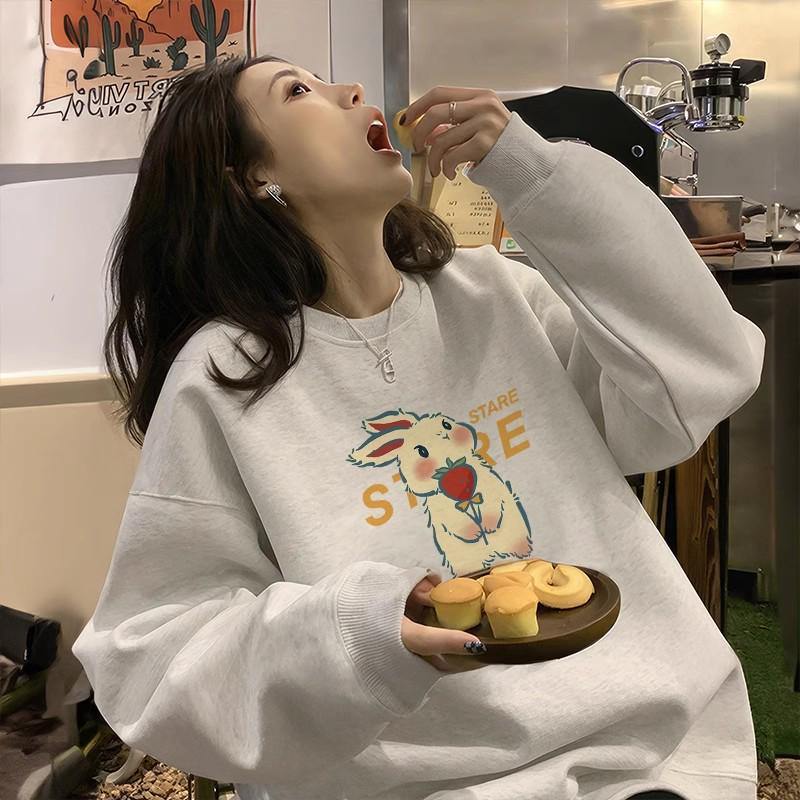 

Женский свитшот на флисовой подкладке 2025, бело-серый, с круглым вырезом, с длинным рукавом, для осени и зимы M