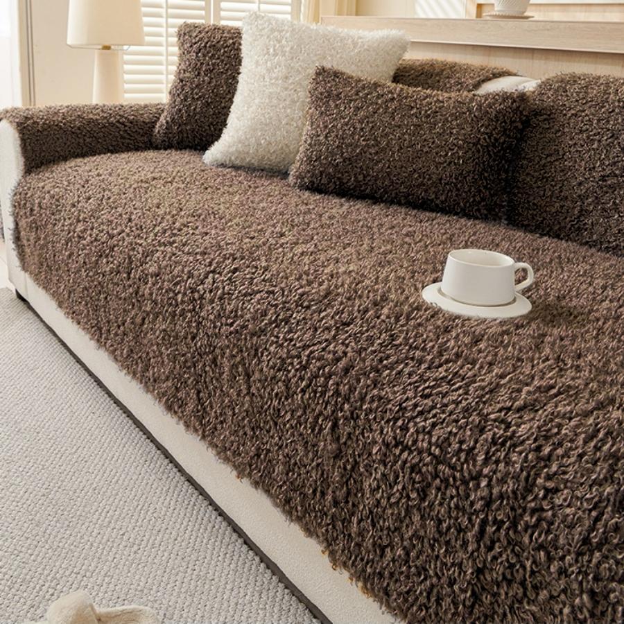 1pc Fluffy Plush Teddy Soft Warm Thicken Winter Sofa Cover, for Living Room Warm Furniture Decor Sofa Towel Slipcover Non-Slip