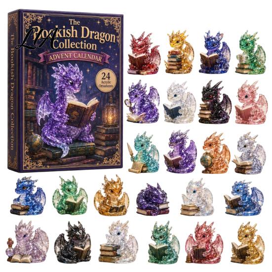 Countdown Gift Box Christmas Dragon Calendar, with 24 Acrylic Decorations, Days Souvenir Ornament Box, Holiday for Lovers Decorations