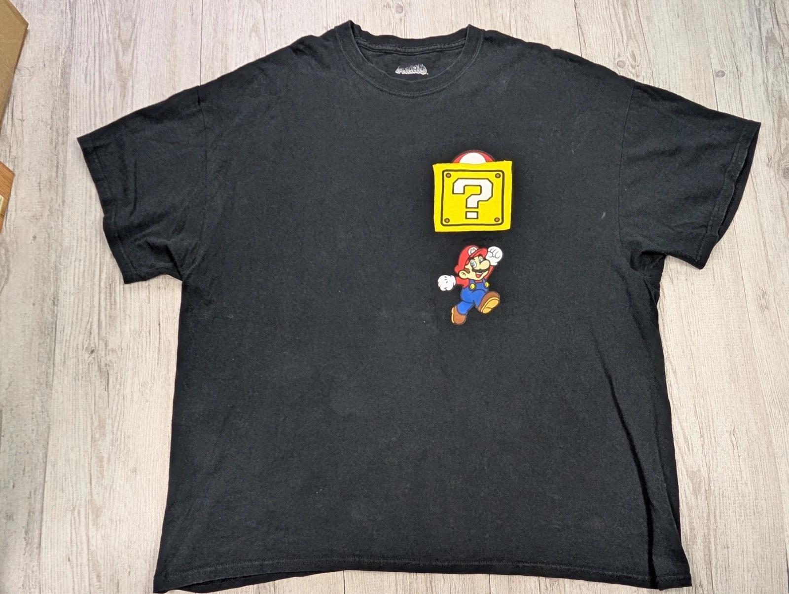 

Nintendo Mario Bros Men s Black Graphic 100% Cotton T-shirt Mens Tees Top Size 2XL Short Sleeve Casual L