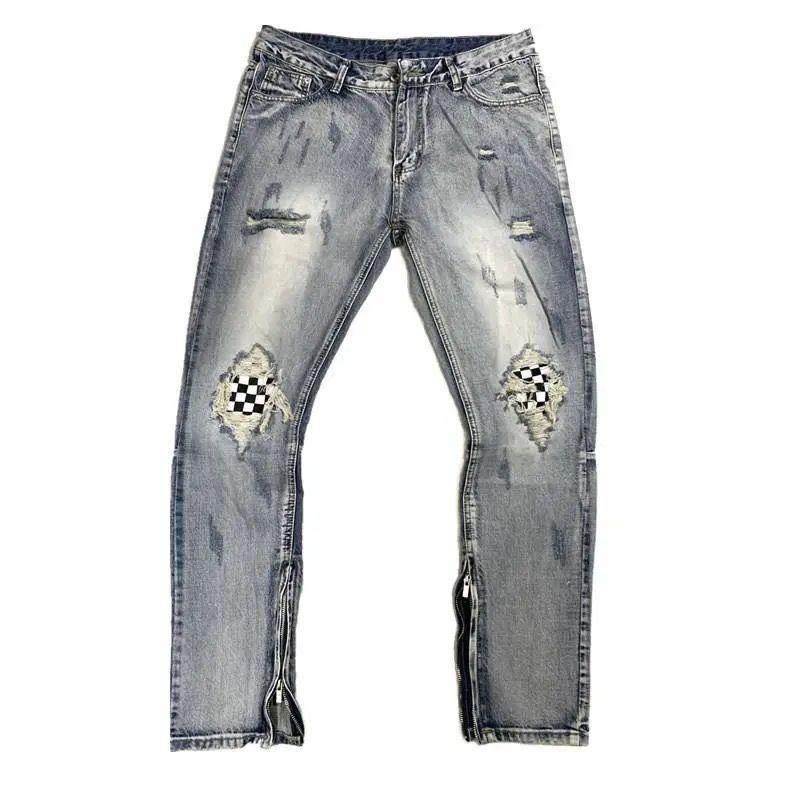 High Street Jeans Strappati Uomo Patch Plaid Slim Fit Stretch Beggar Jeans  acquista in modo economico — spedizione gratuita, recensioni reali con foto  — Joom