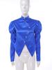 Women Victorian Blazer Stand Collar Long Puff Sleeves Button Satin Jacket Asymmetrical Blouse for Office Business Casual Theme Party