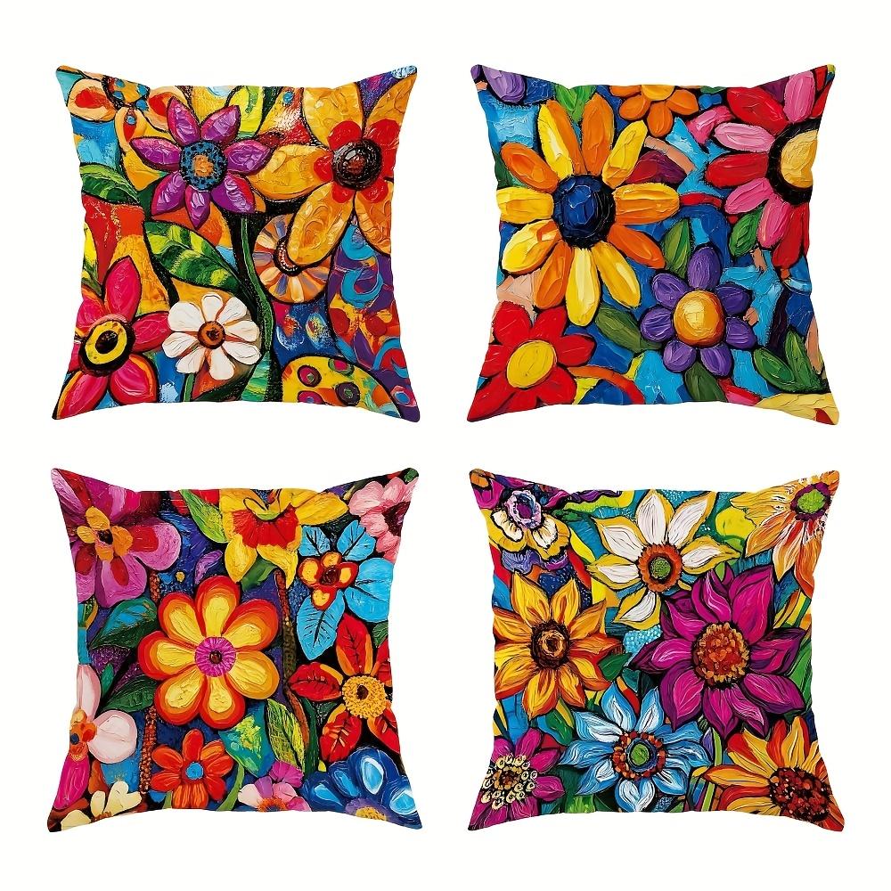 

4-piece Set, Bohemian Floral Pattern, Single-sided Print, Suitable for Balcony, Garden, Sofa, Insert Not Included 35x35cm 4pcs