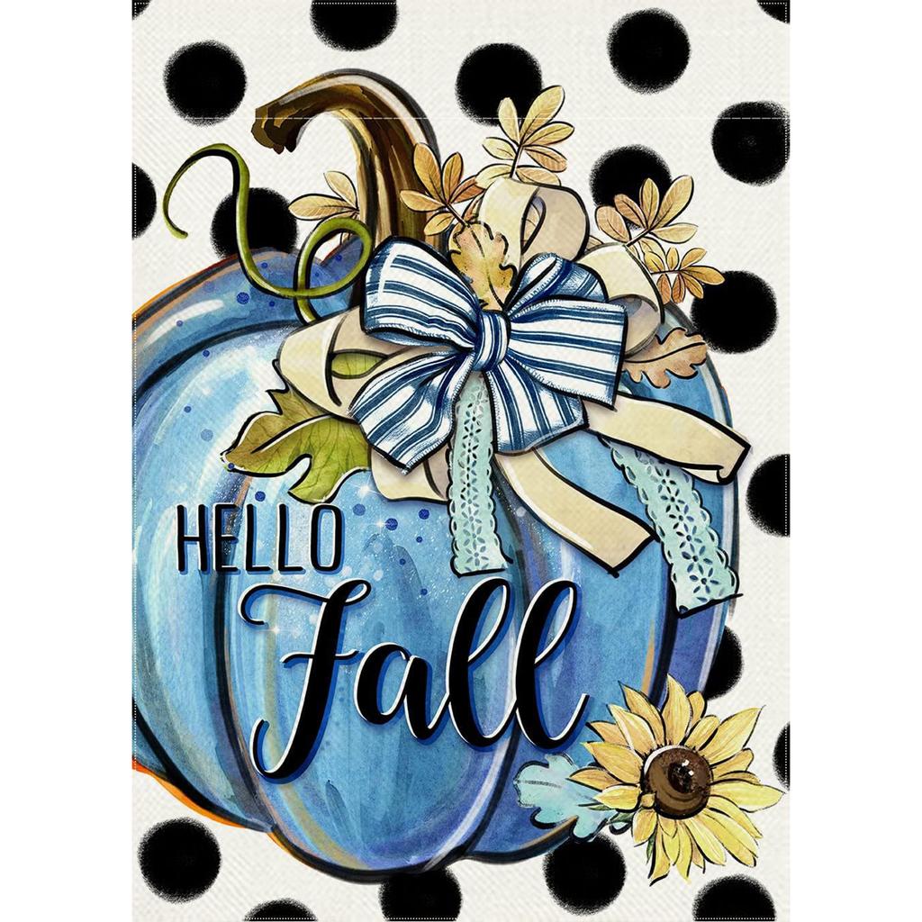Double Sided Thanksgiving Pumpkin and Maple Leaves Garden Flag 45 by 30 Cm Seasonal Decorative Banner for Outdoor Indoor Use